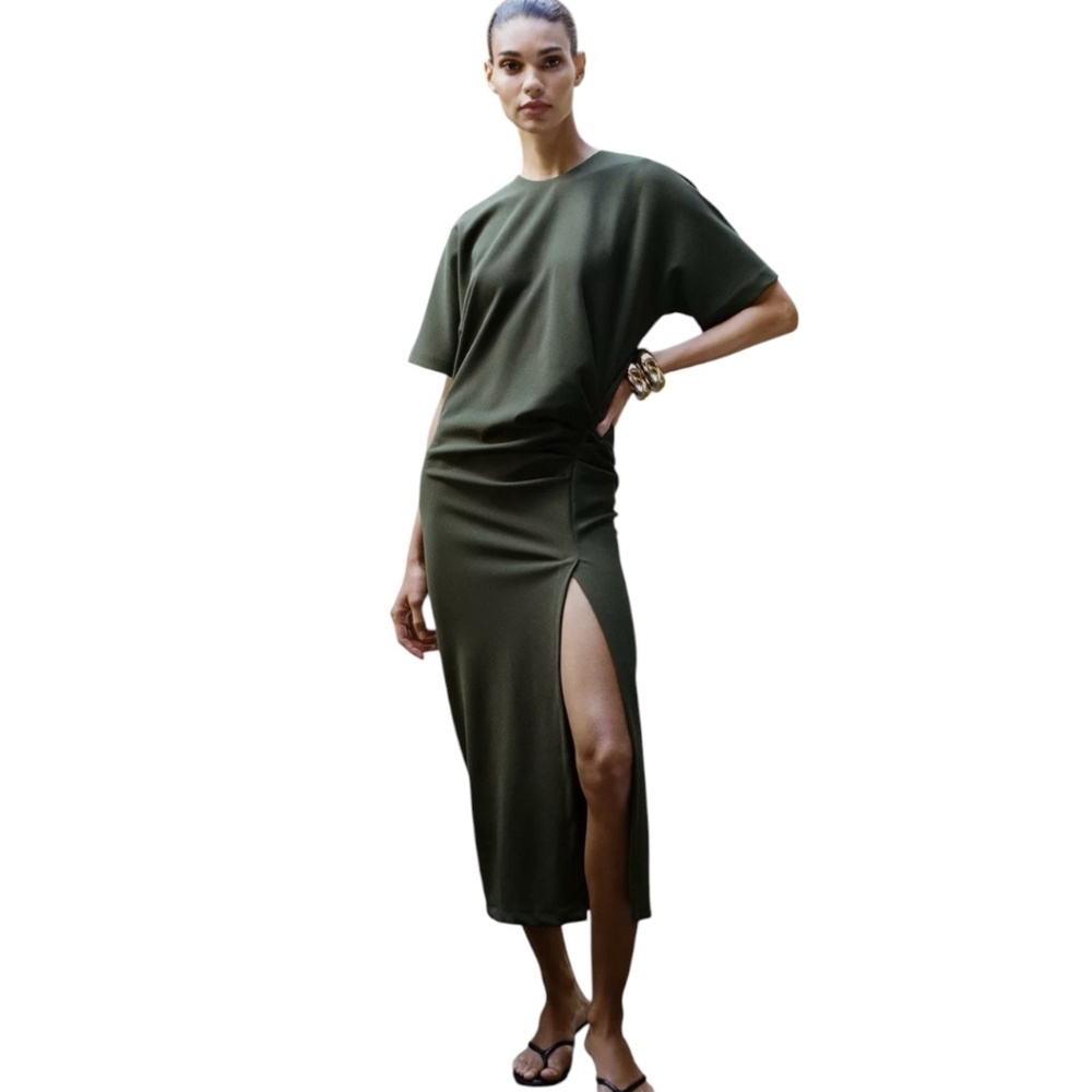 ZARA Ruched Midi Dress | XL